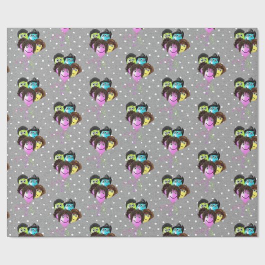 Funny People Birthday Balloons on Polka Dots Cadeaupapier (Vlak)