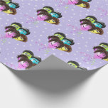 Funny People Birthday Balloons on Polka Dots Cadeaupapier<br><div class="desc">ballonnen met glimlach,  oogballen,  ooglassen en haar op een paars en wit polka stippatroon.</div>