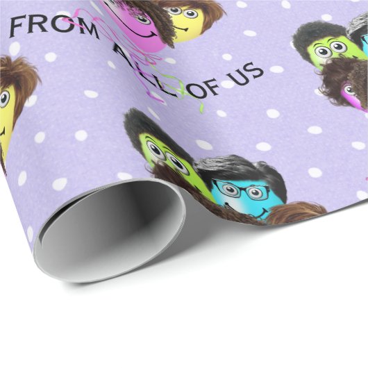 Funny People Birthday Balloons on Stippen Cadeaupapier (Rol Hoek)