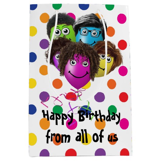 Funny People Birthday Balloons on Stippen Medium Cadeauzakje (Voorkant)