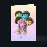 Funny People Birthday Party Balloons Kaart<br><div class="desc">ballonnen met glimlach,  oogballen,  ooglassen en haar op polka stipachtergrond voor de verjaardag. De binnentekst kan worden bewerkt.</div>