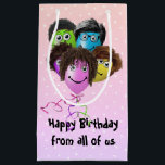 Funny People Birthday Party Balloons Klein Cadeauzakje<br><div class="desc">ballonnen met glimlach,  oogballen,  ooglassen en haar op polka stipachtergrond voor de verjaardag. De tekst kan worden bewerkt.</div>