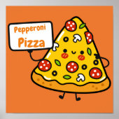 Funny pepperoni pizza oranje kleurrijk schattig ki poster (Voorkant)