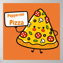 Funny pepperoni pizza oranje kleurrijk schattig ki