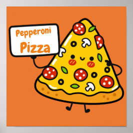 Funny pepperoni pizza oranje kleurrijk schattig ki poster