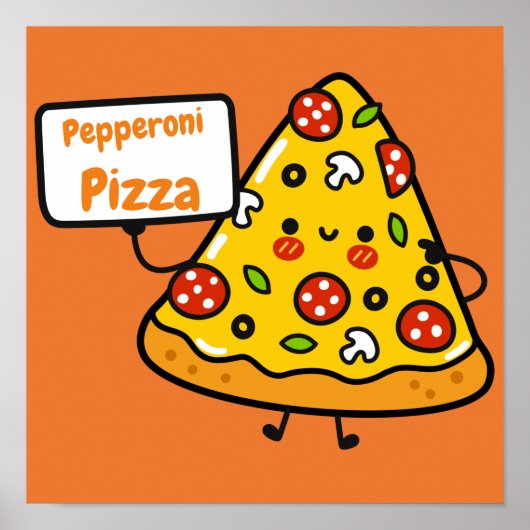 Funny pepperoni pizza oranje kleurrijk schattig ki poster (Voorkant)