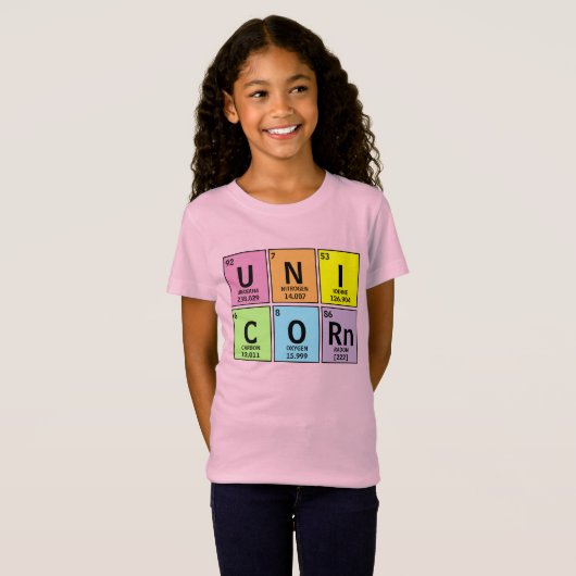 Funny Periodic Table of Elements Unicorn Rainbow T-shirt (Voorkant volledig)