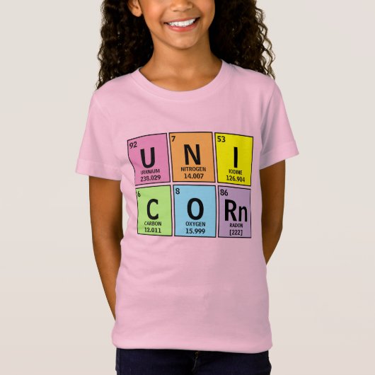 Funny Periodic Table of Elements Unicorn Rainbow T-shirt (Voorkant)