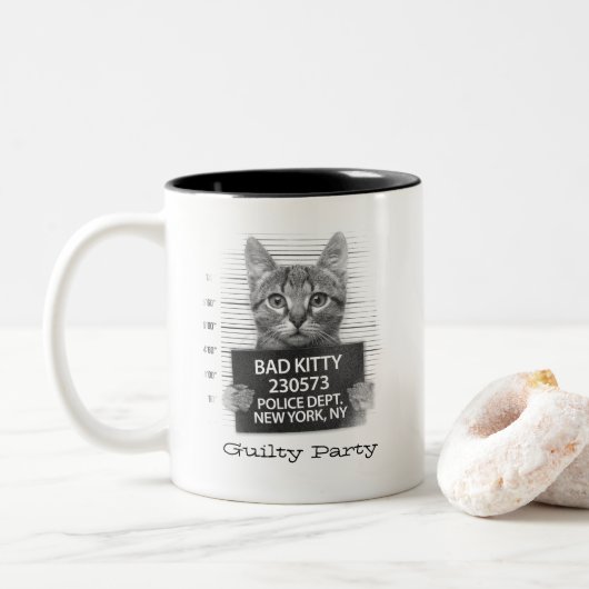 Funny Personalize Kat Tweekleurige Koffiemok (Met donut)