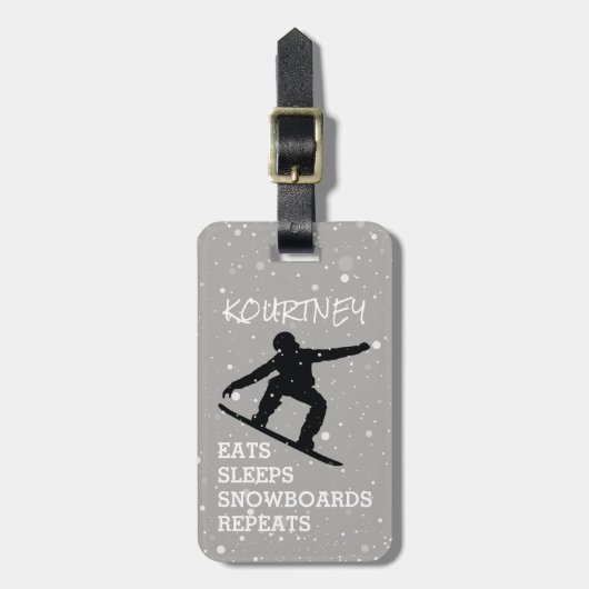 Funny Personalized Bag Attentie | Snowboard Grey Bagagelabel (Voorkant verticaal)