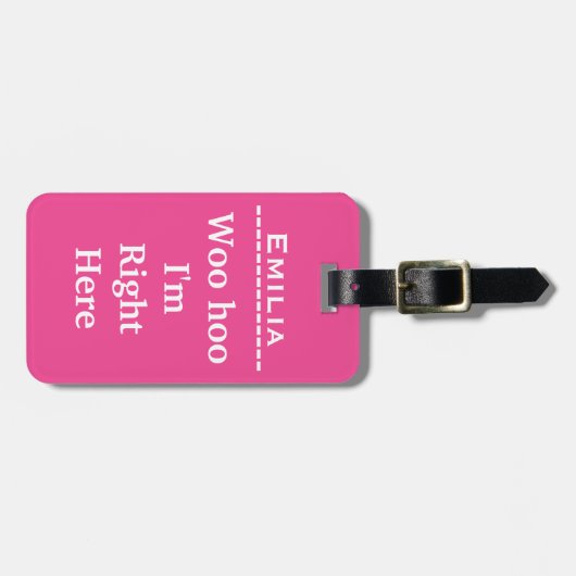 Funny Personalized Bagagelabel | Roze (Voorkant horizontaal)