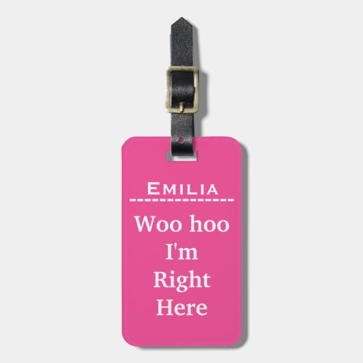 Funny Personalized Bagagelabel | Roze (Voorkant verticaal)
