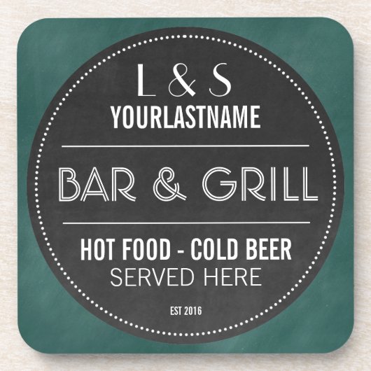 Funny Personalized Bar and Grill Chalkboard Onderzetter (Voorkant)