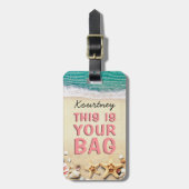 Funny Personalized Beach Summer Bag Attentie Bagagelabel (Voorkant verticaal)