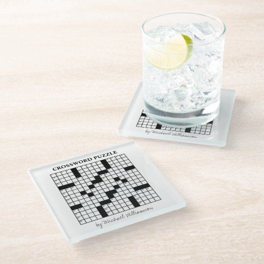 Funny Personalized Black White Crossword Puzzle Glazen Onderzetter (Schuin)