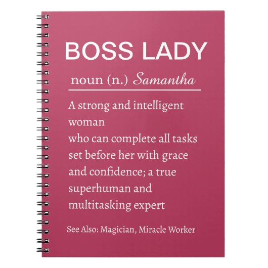 Funny Personalized Boss Lady Definition Notebook Notitieboek (Voorkant)