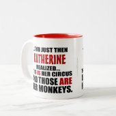 Funny Personalized Circus Monkeys Tweekleurige Koffiemok (Voorkant links)