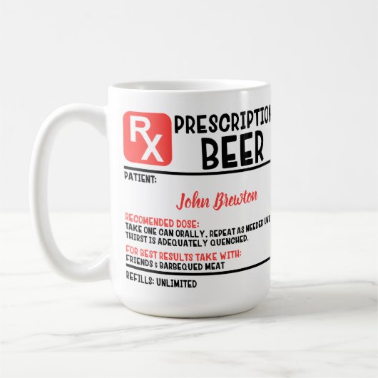 Funny Personalized Doctor Beer Prescription Koffiemok (Links)