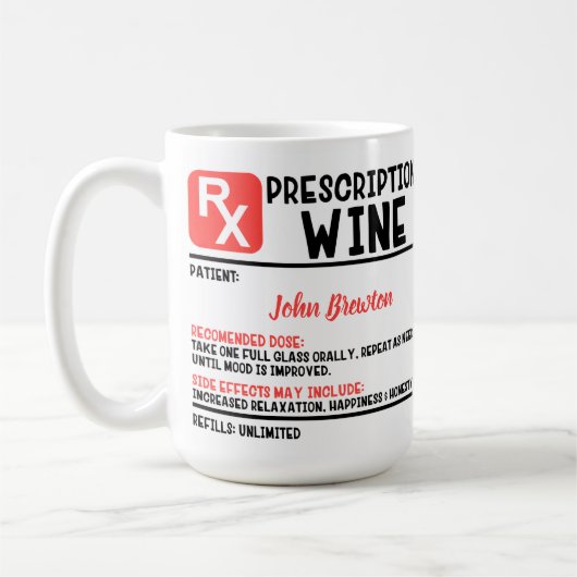 Funny Personalized Doctor Wine Prescription Koffiemok (Links)