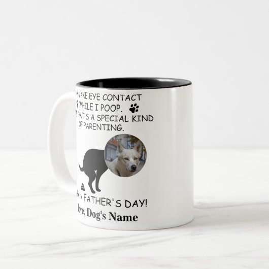 Funny Personalized Dog Dad, Dog Poop Vaderdag Tweekleurige Koffiemok (Voorkant links)