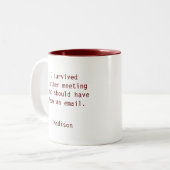 Funny Personalized I Survived Kantoor Meeting Tweekleurige Koffiemok (Voorkant links)