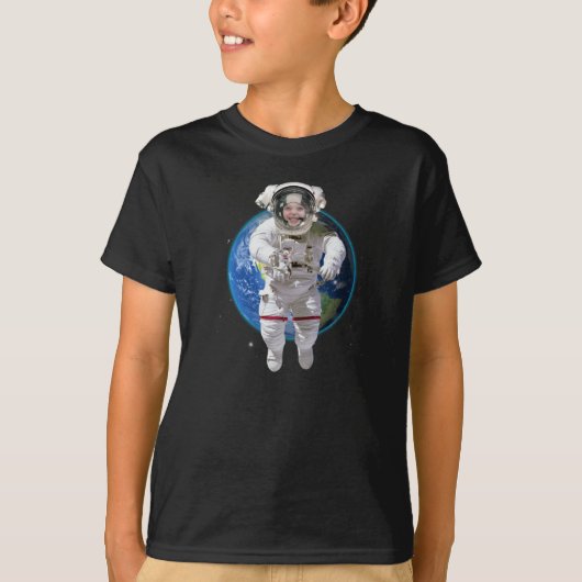 Funny Personalized Kinder Photo Astronaut T-Shirt (Voorkant)
