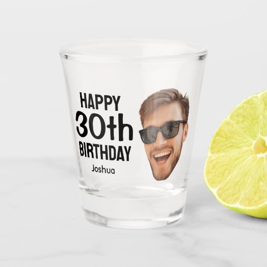 Funny Personalized Men Face Photo 30th Birthday Shot Glas (Voorkant)