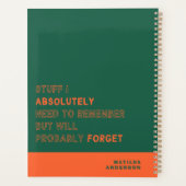 Funny Personalized Modern Green Orange Custom Name Planner (Achterkant)