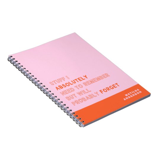 Funny Personalized Modern Pink Orange Custom Name Notitieboek (Rechterzijde)