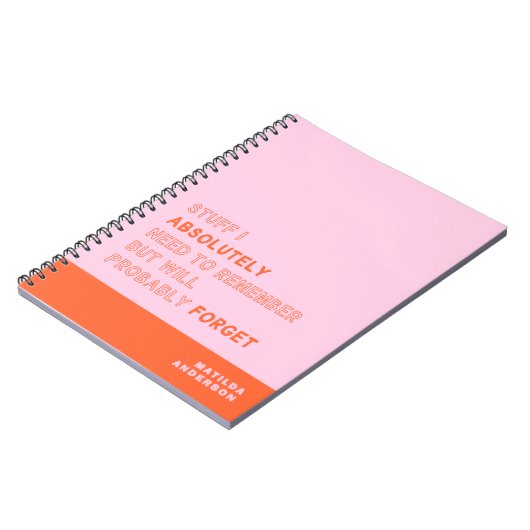 Funny Personalized Modern Pink Orange Custom Name Notitieboek (Linkerzijde)