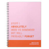 Funny Personalized Modern Pink Orange Custom Name Notitieboek (Voorkant)