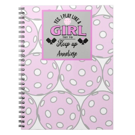 Funny Personalized Pickleball "Play Like A Girl" Notitieboek (Voorkant)