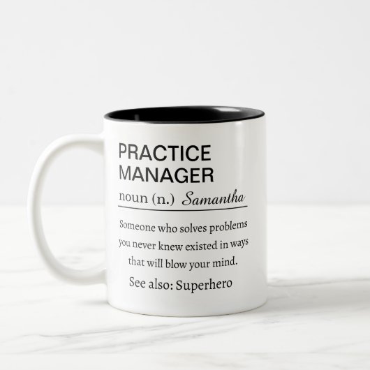 Funny Personalized Practice Manager Definition Tweekleurige Koffiemok (Links)
