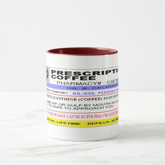 Funny Personalized Rx Prescription koffie Mok (Midden)