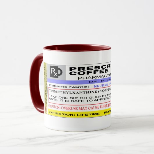 Funny Personalized Rx Prescription koffie Mok (Voorkant links)
