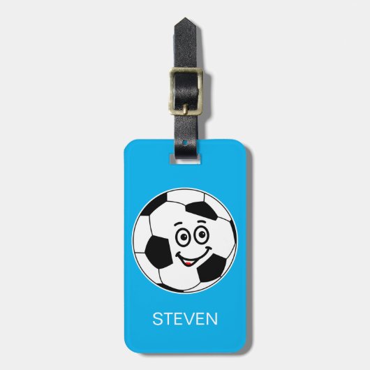 Funny Personalized Sport Voetbal Blue Bagagelabel (Voorkant verticaal)