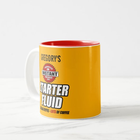 Funny Personalized Starter Fluid Tweekleurige Koffiemok (Voorkant links)