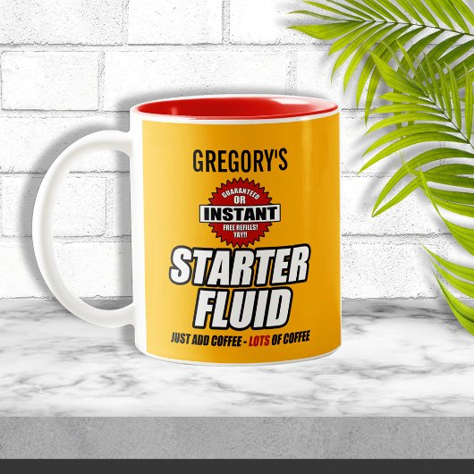 Funny Personalized Starter Fluid Tweekleurige Koffiemok