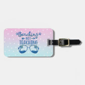 Funny Personalized Teacher Beach Blue Pink Ombre Bagagelabel (Voorkant horizontaal)