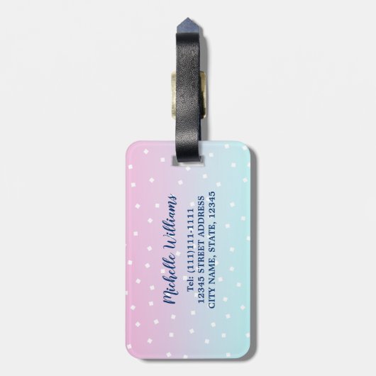 Funny Personalized Teacher Beach Blue Pink Ombre Bagagelabel (Achterkant verticaal)