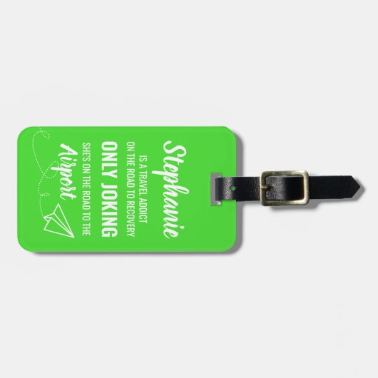 Funny Personalized Travel Addict Bagagelabel (Voorkant horizontaal)