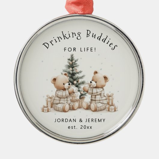 Funny Personalized Twin Drinking Buddies Christmas Metalen Ornament (Voorkant)