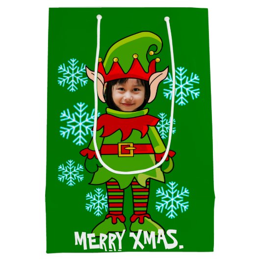 Funny personalized Xmas elf foto lijst Medium Cadeauzakje (Achterkant)