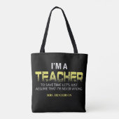 Funny Personalized Yellow Black Teacher Canvas tas (Achterkant)