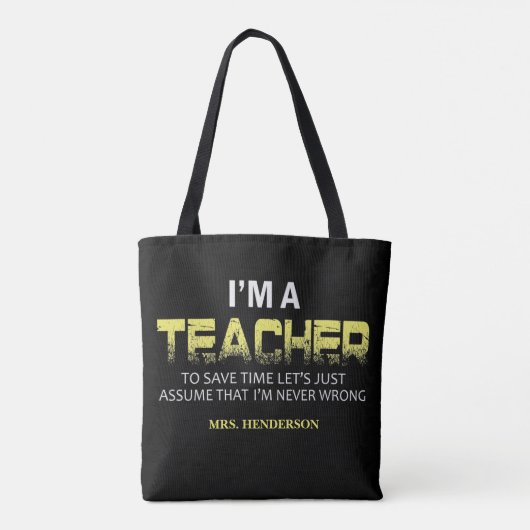 Funny Personalized Yellow Black Teacher Canvas tas (Achterkant)