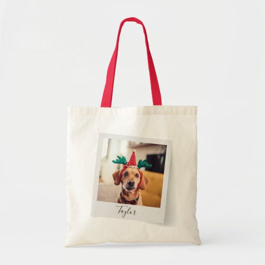 Funny Pet Christmas Holiday Dog Photo Personalized Tote Bag (Voorkant)