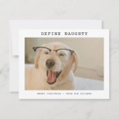 Funny Pet 'Define Naughty' Photo Christmas Feestdagenkaart (Voorkant)