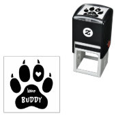 Funny Pet Dog's Name Paw Print Heart & Signature Zelfinktende Stempel (In situ)