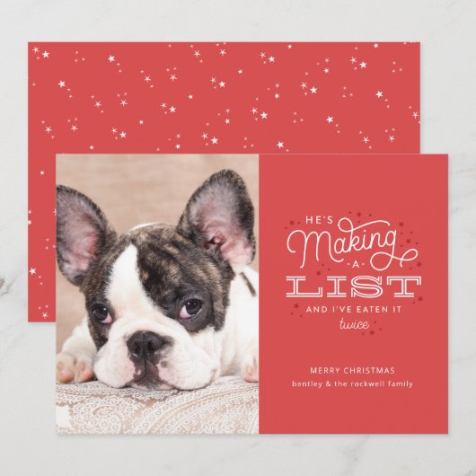 Funny Pet-kerstkaarten Naughty Dog Aankondiging (Voorkant / Achterkant)