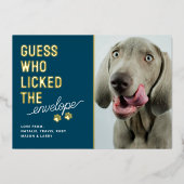 Funny Pet Photo Licked Envelopes Christmas Folie Feestdagenkaart (Voorkant)